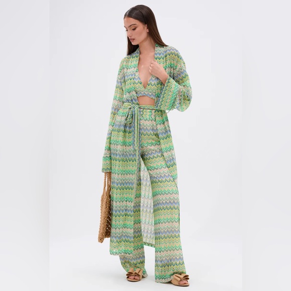 AKIRA Women's Green Duster Dress L/XL JUST A FEELING CROCHET CARDIGAN